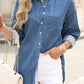 Solid Color Oversized Patched Pocket Buttoned Shirt