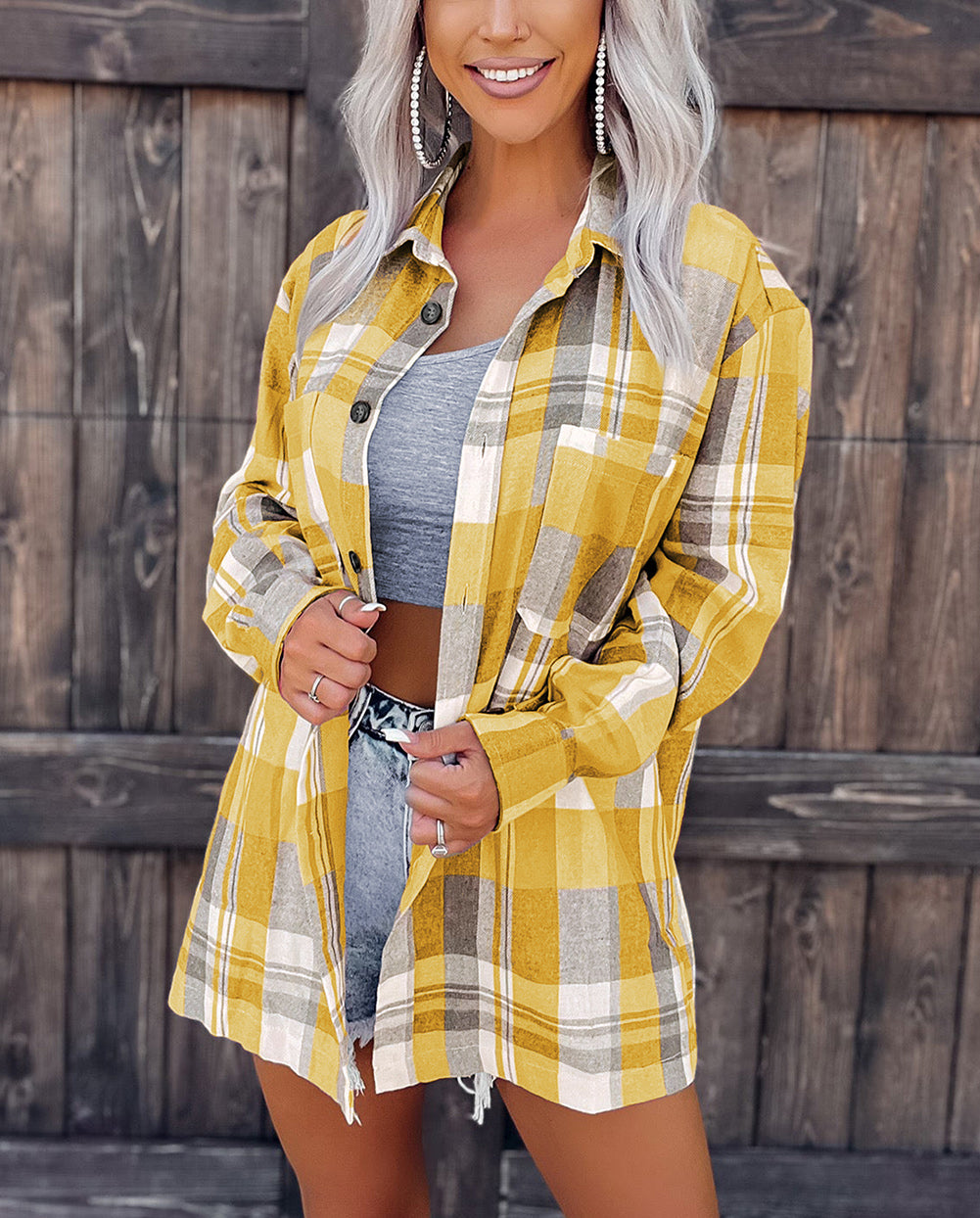 Plaid Button Up Patch Pocket Shirt
