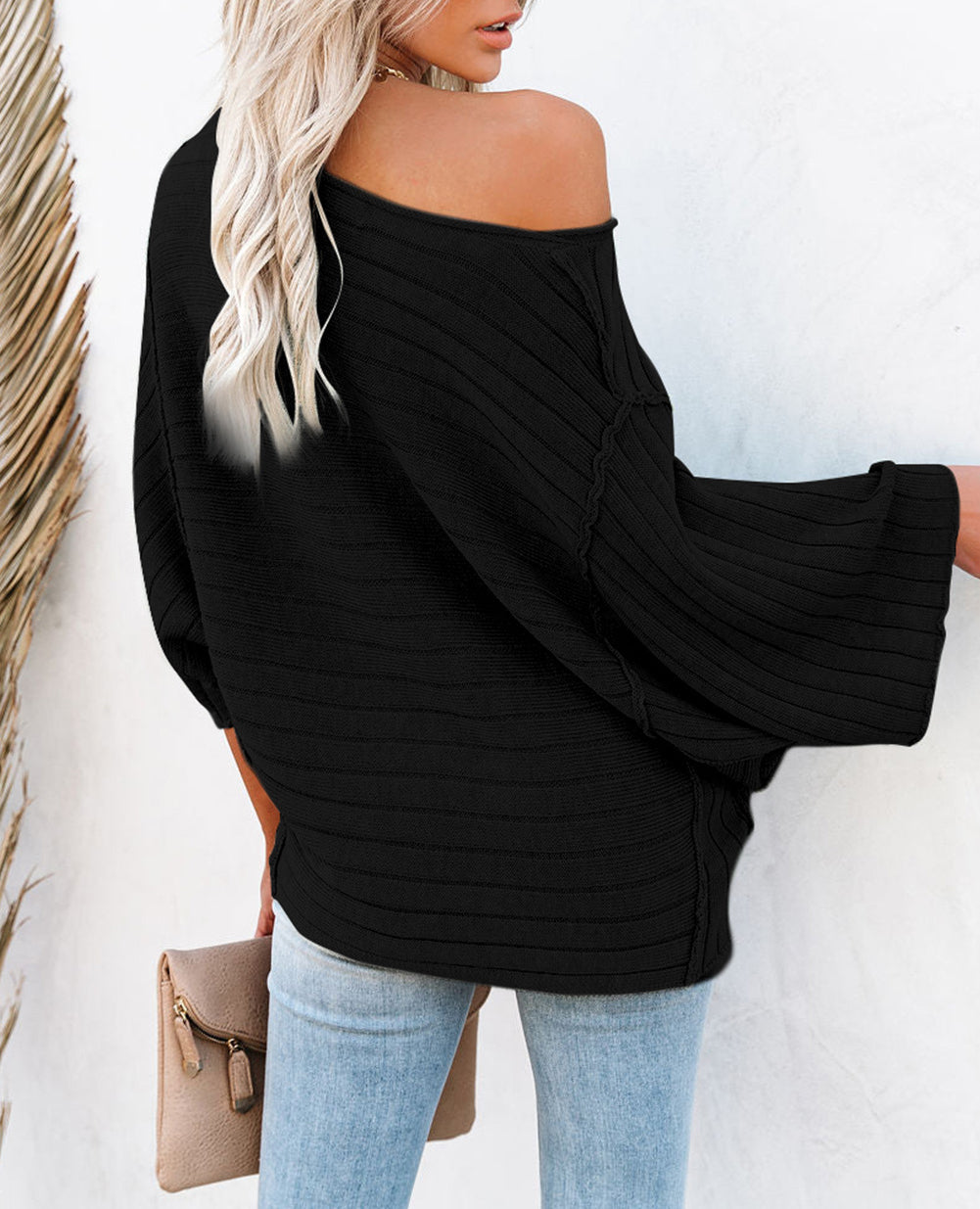 Exposed Seam Ribbed Knit Dolman Top