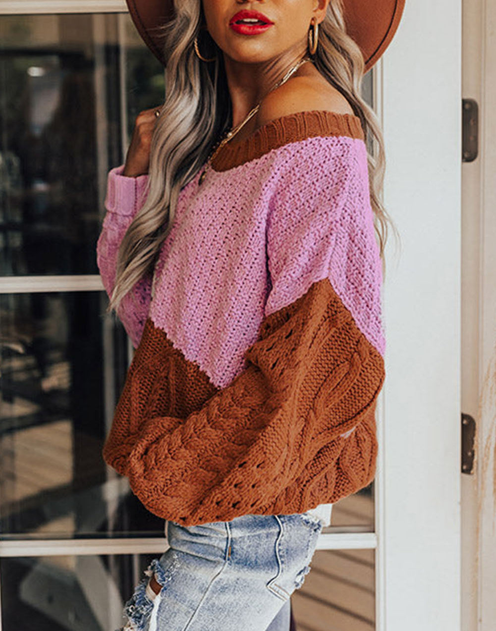 Colorblock Mix Texture Knit Sweater