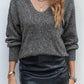 Crochet V Neck Slits Loose Fit Sweater