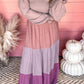 Smocked Bubble Sleeve Colorblock Tiered Maxi Dress