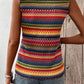 Ethnic Wavy Pattern Round Neck Sleeveless Top