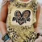 Leopard mama Heart Shaped Print Crew Neck Tank Top