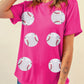 Sequined Baseball Graphic Cotton T Shirt