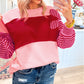 Floral Patch Color Block Striped Sleeve Textured Top