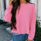 Solid Color Corded Textured Long Sleeve Top