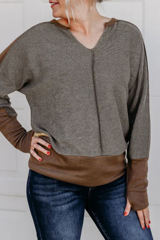 Contrast Patchwork Thumbhole Sleeve Top