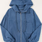 Corduroy Drawstring Hooded Pocket Zip Up Jacket