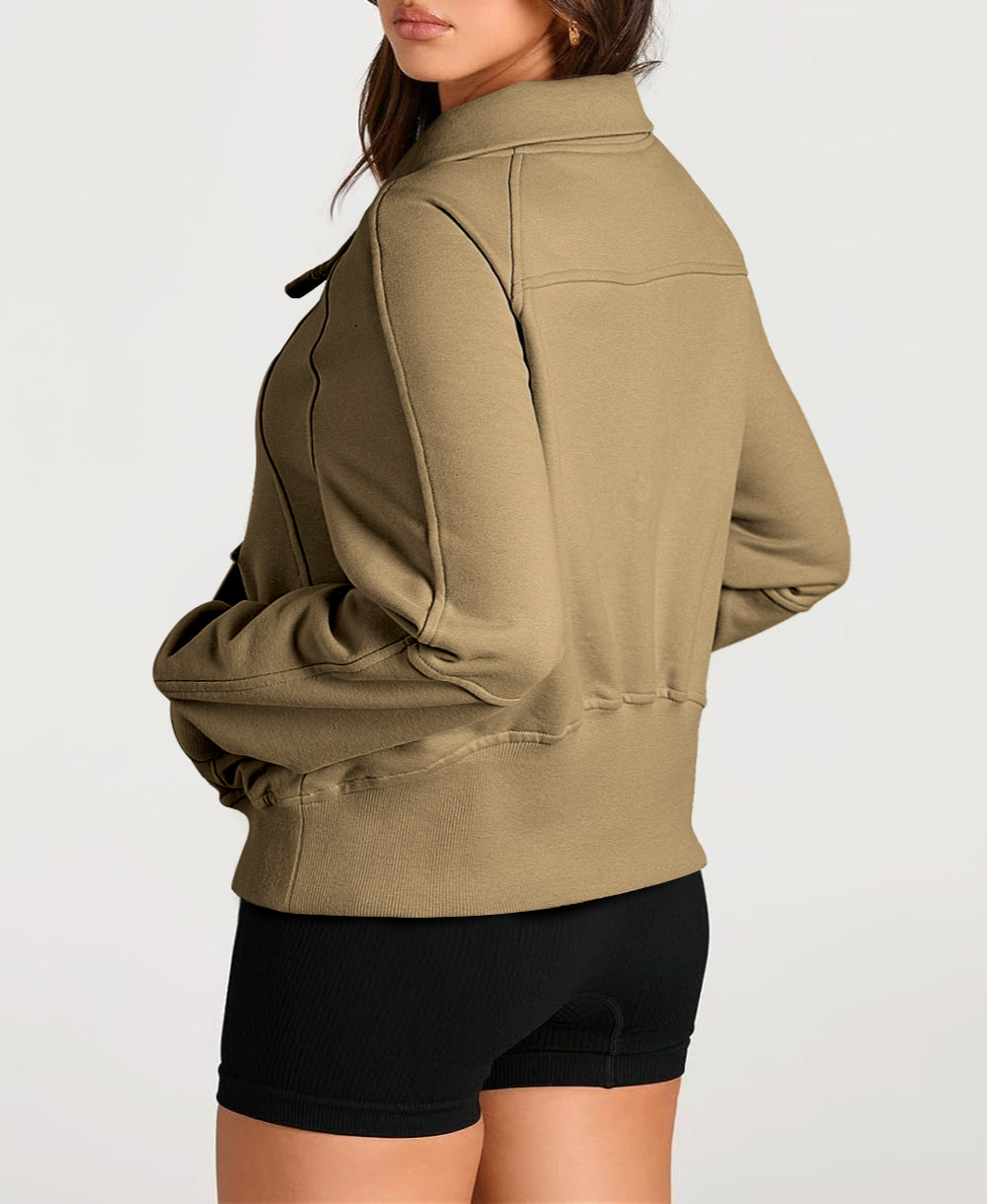 Zip Stand Neck Kangaroo Pocket Sweatshirt