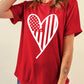 USA Flag Heart Shape Crewneck Graphic T Shirt