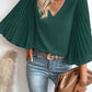 3/4 Pleated Bell Sleeve V Neck Blouse
