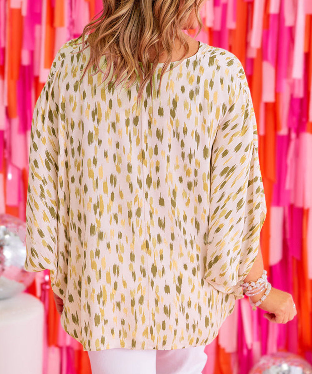 Printed 3/4 Dolman Sleeve Plus Size Blouse