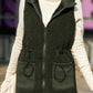 Quilted Side Pockets Stand Neck Hooded Plush Tunic Vest