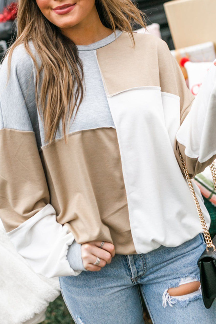 Drop Shoulder Color Block Patchwork Oversized Top