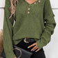 Pointelle Knit Button V Neck Drop Shoulder Sweater