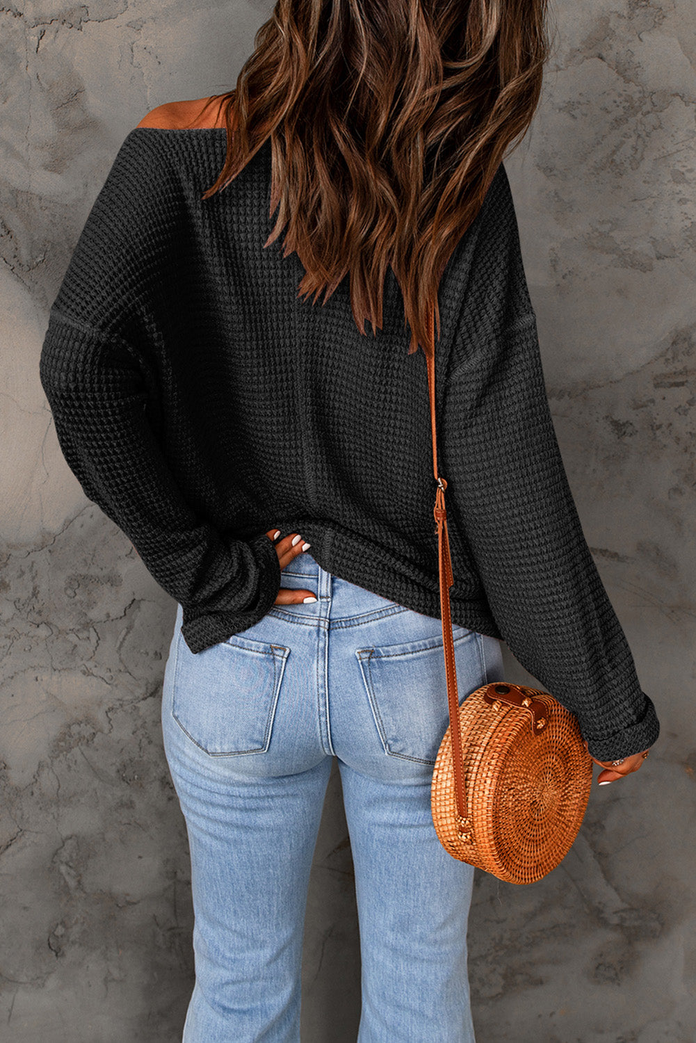 Waffle Knit Loose Long Sleeve Top