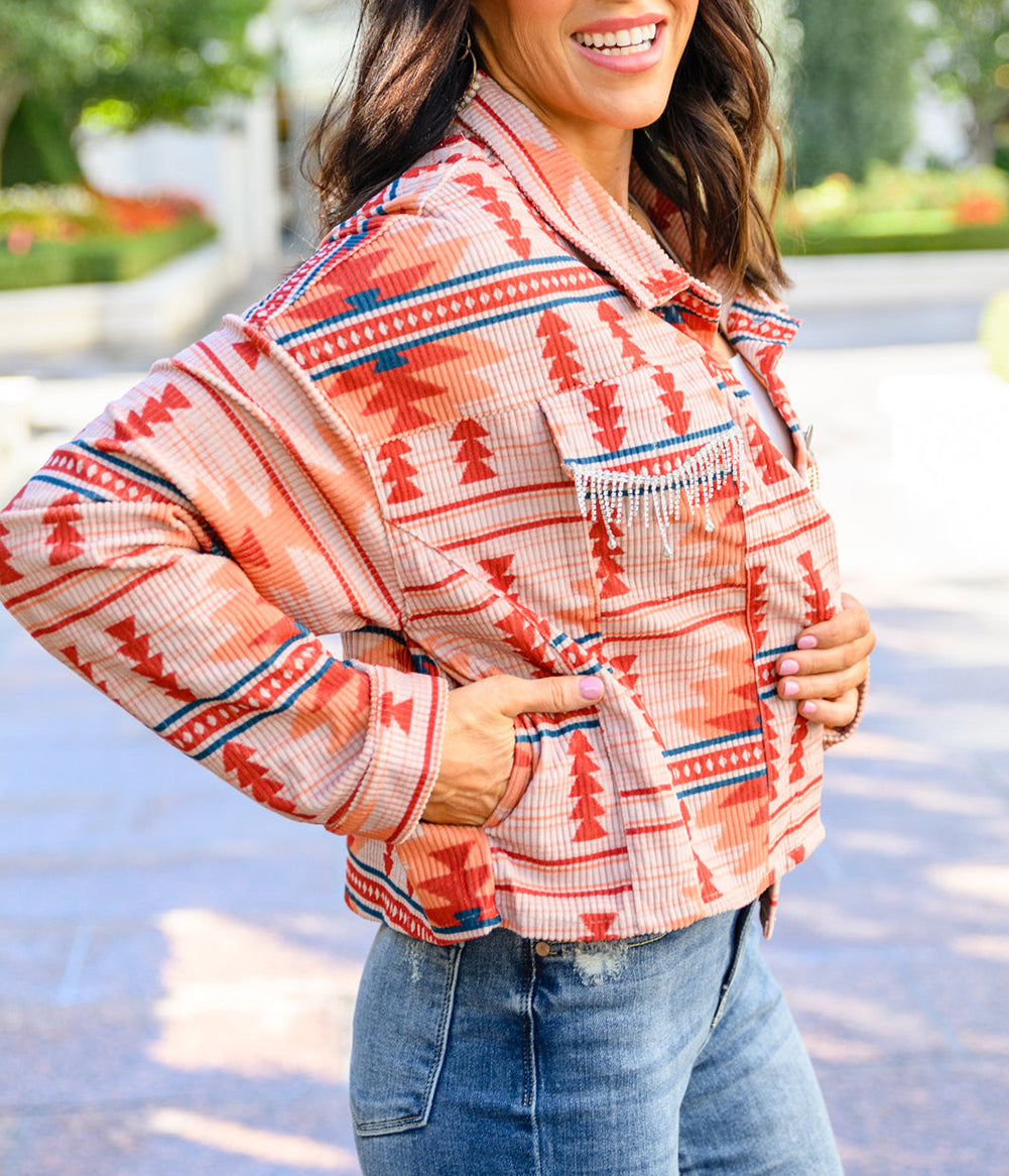 Western Aztec Print Corduroy Jacket