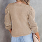 Cable Ribbed Knit Mix Pattern Puff Sleeve Sweater