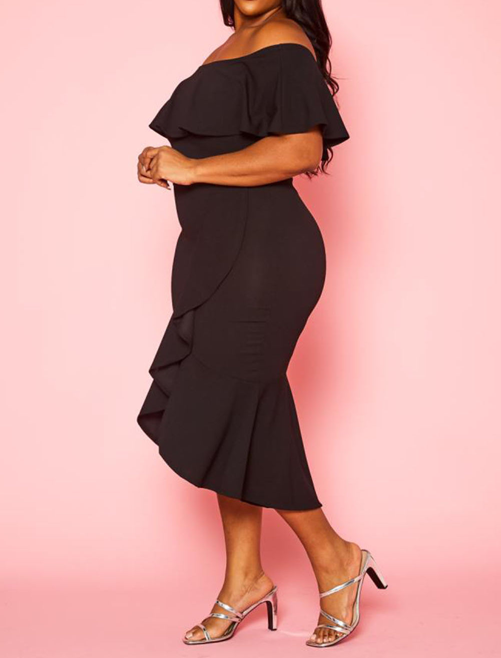 Ruffled Off Shoulder High Low Plus Size Dress