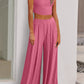 Textured Sleeveless Crop Top and Wide Leg Pants Outfit