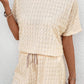 Frill Textured Short Sleeve Top and Drawstring Shorts Set