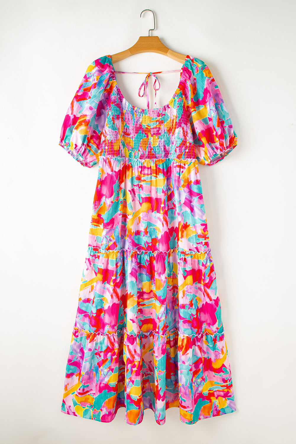 Plus Size Floral Smocked Puff Sleeve Maxi Dress