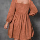 Plus Size Suede Square Neck Balloon Sleeve Dress