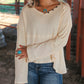 Waffle Knit Button Detail Exposed Seam Flowy Top