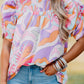 Abstract Print Bubble Sleeve Smock Detail Blouse