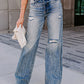 High Waist Distressed Straight Leg Washed Jeans