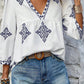 Boho Geometric Print Bracelet Sleeve V Neck Blouse