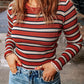 Striped Print Ribbed Knit Slim Fit Top