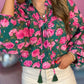 Floral Printed Tied Collar Puff Sleeve Blouse