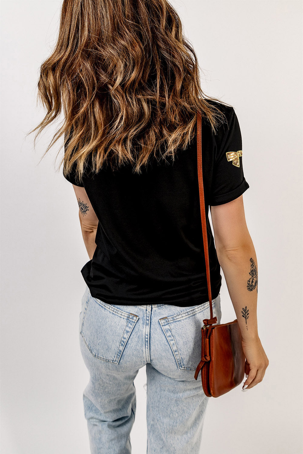 Mardi Gras Sequin Bow Knot Crew Neck T Shirt