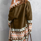 Aztec Print Open Front Knitted Cardigan