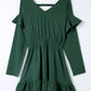 Solid Color Ruffled V Neck High Waist Mini Dress