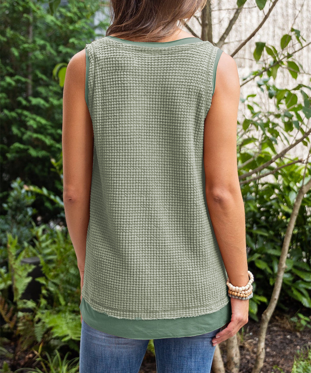 Scoop Neck Waffle Knit Flowy Vest