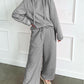 Solid Color Drawstring Hoodie and Wide Leg Pants Set