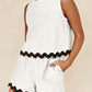 Ricrac Trim Tank Top Elastic Waist Shorts Set