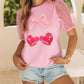 Bow Heart Shape Cherry Print Dotted Mesh Sleeve T Shirt