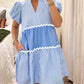 Ric Rac Striped Bubble Sleeve V Neck Dress