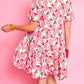 Flower Print Scalloped Short Sleeve Ruffled Dress