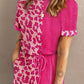 Half Leopard Print Drawstring Knit Romper