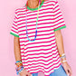 Stripe Contrast Trim Crew Neck Loose Short Sleeve Top