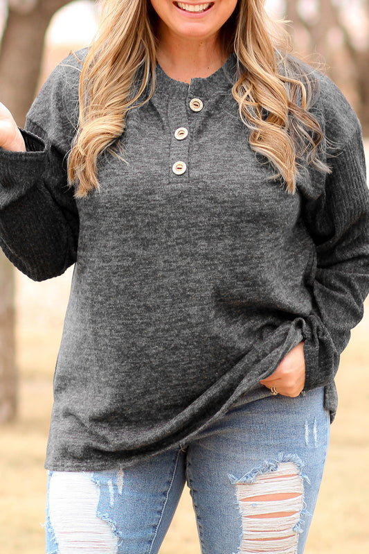 Plus Size Ribbed Long Sleeve Henley Top