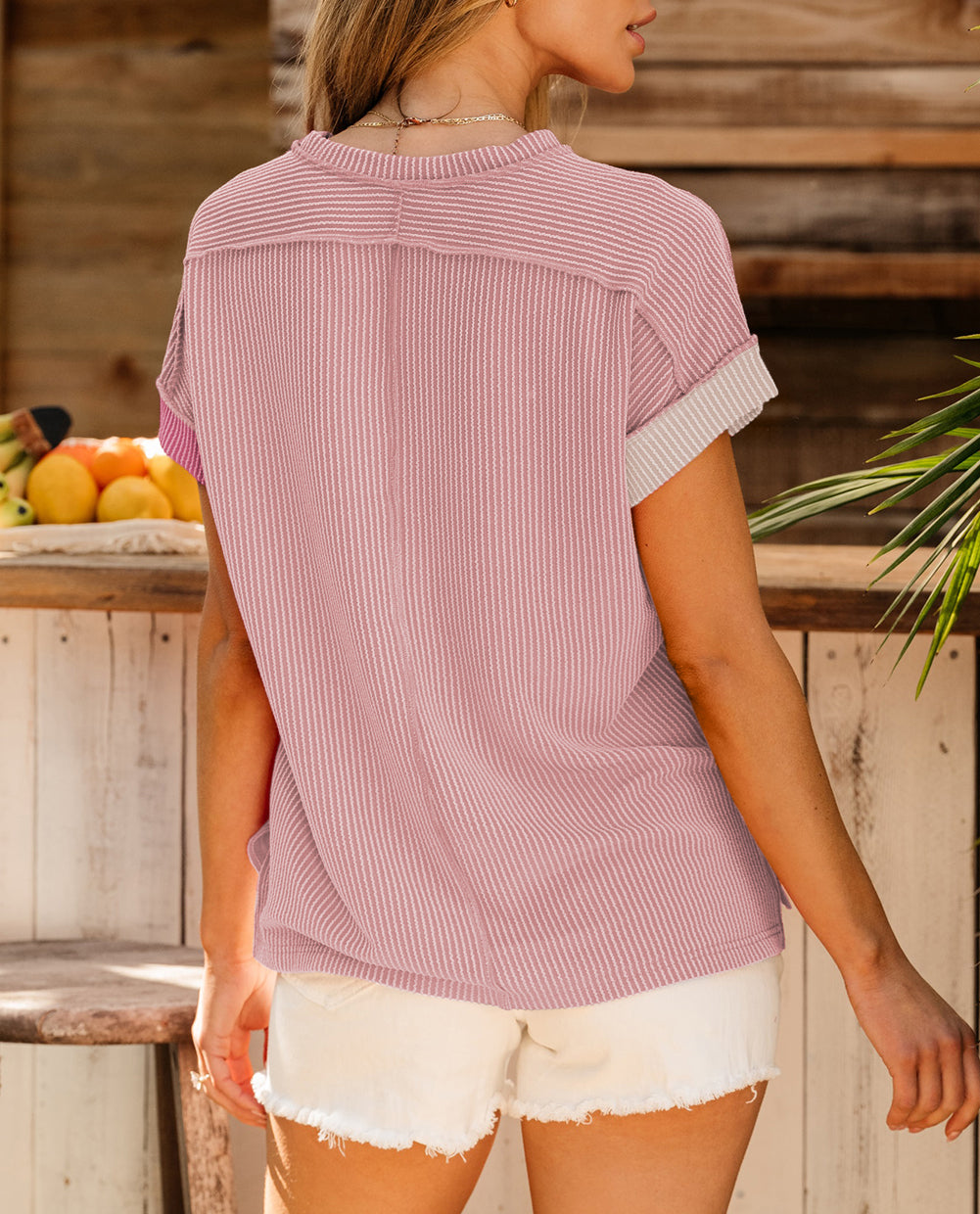 Textured Colorblock Crew Neck T Shirt