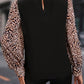 Contrast Leopard Print Lantern Sleeve Blouse