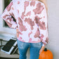 Cow Spots Print Drop Shoulder Puff Sleeve Sweatshirt