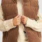 Corduroy Stand Neck Zipped Puffer Vest